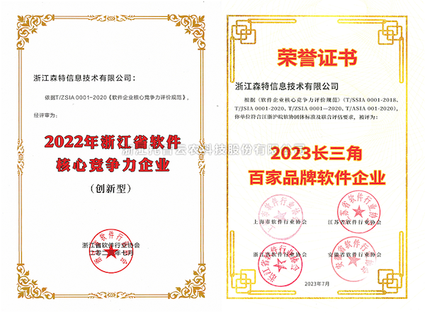 玛雅吧全资子公司——浙江森特获评“长三角百家品牌软件企业”、“浙江省软件企业主题竞争力（创新型）”企业！